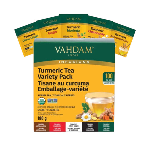 Paquete de te variado de cúrcuma - 4 variantes / 180g - Vahdam India