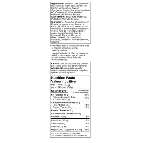 Mezcla de cereza natural, chocolate y nueces saladas Prana, vegana y hecha de rico chocolate negro de comercio justo - 800 g -