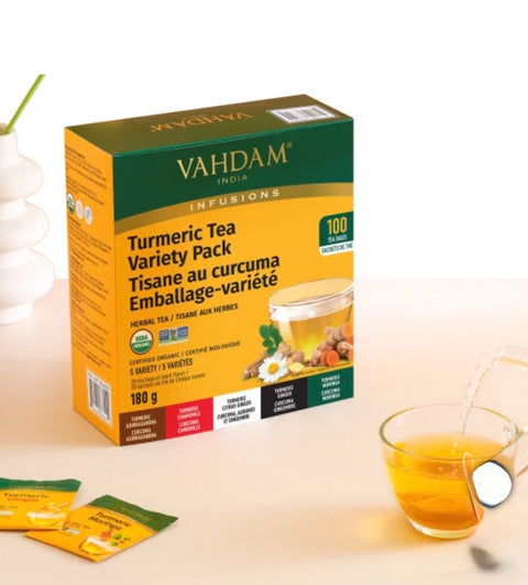 Paquete de te variado de cúrcuma - 4 variantes / 180g - Vahdam India