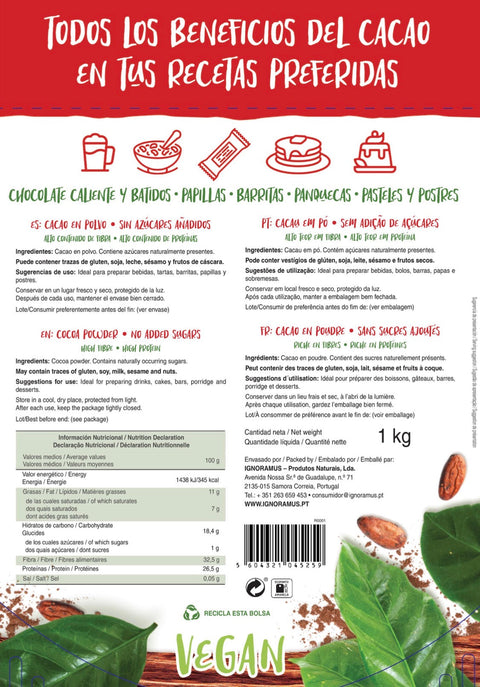 Cacao puro en polvo Cem Porcento 1 kg