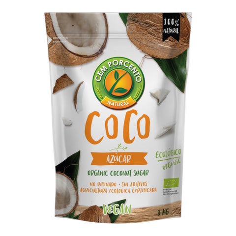Azúcar de coco orgánica - Cem Porcento- 1 Kg