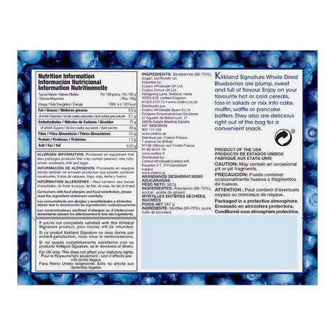 Arándanos secos enteros - 567 g - Kirkland Signature