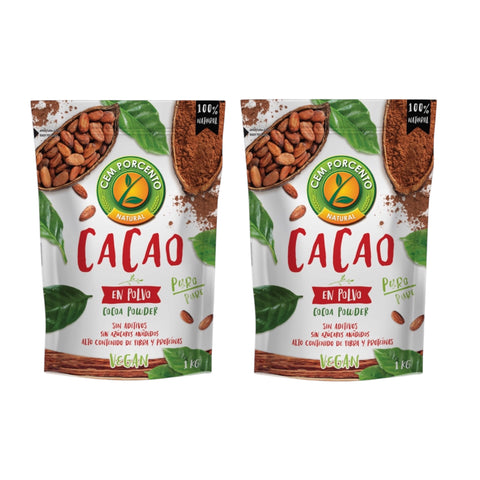 Cacao en Polvo 100% Natural - 1Kg x 2 - Cem Porcento (copia)