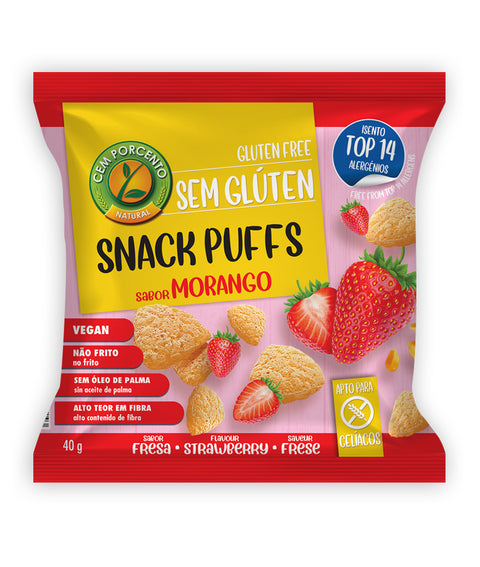 Snack Puffs Sabor a Morango - 40 g - Cem Porcento