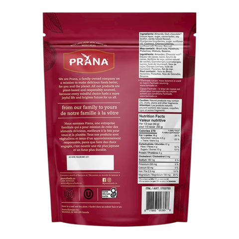 Mezcla de cereza natural, chocolate y nueces saladas Prana, vegana y hecha de rico chocolate negro de comercio justo - 800 g -