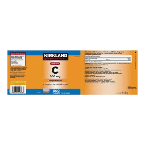 Vitamina C masticable 500 mg - 500 tabletas - Kirkland Signature