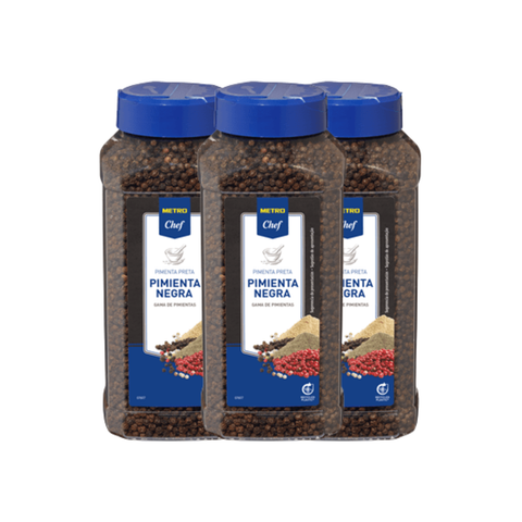 Pack 3 Pimienta negra grano - 500g - Metro Chef