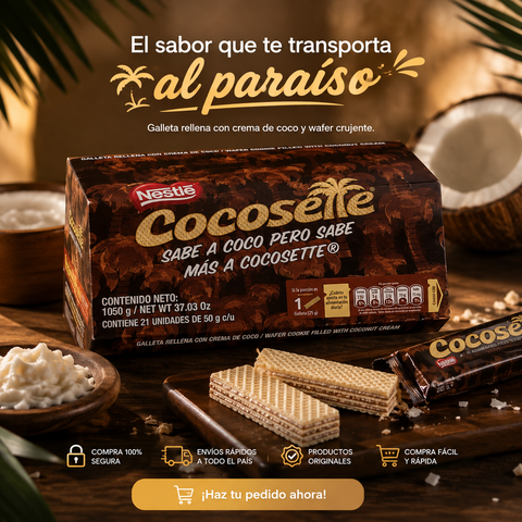 CONSUMO PREFERENTE 09/08/2026: Cocosette Galleta con crema sabor a coco - 1050g (21 unidades ) - Nestlé