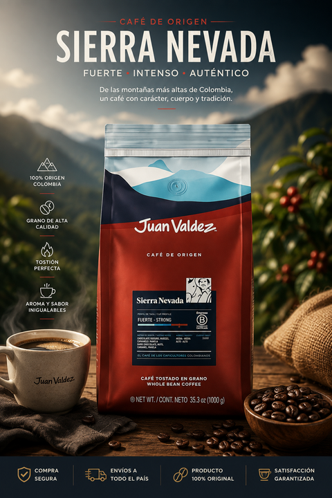 Sierra Nevada | Café Tostado en Grano, Fuerte - 1Kg - Juan Valdez Café