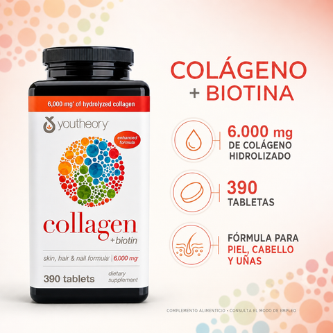 Colágeno + biotina - 390 tabletas -  YouTheory
