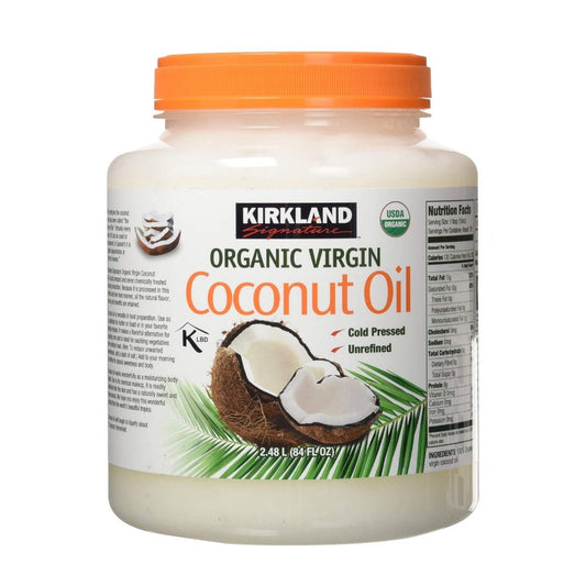 Aceite de coco orgánico virgen prensado en frio y sin refinar, puro y condensado sin aditivos - Kirkland - 2.48 Kg - AZALA GOURMET