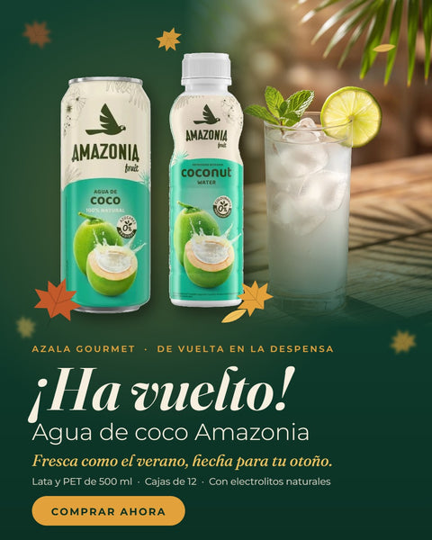 Ha vuelto el agua de coco Amazonia – lata y PET 500 ml – Azala Gourmet