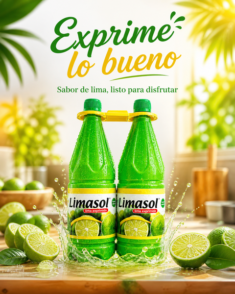Limasol Lima Exprimida, Jugo de Lima Natural Concentrado, Pack de 2 Botellas x 1L