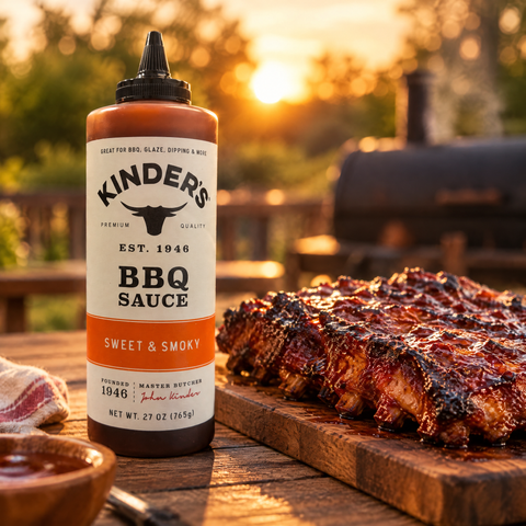 Salsa barbacoa Kinder's Sweet & Smoky con costillas