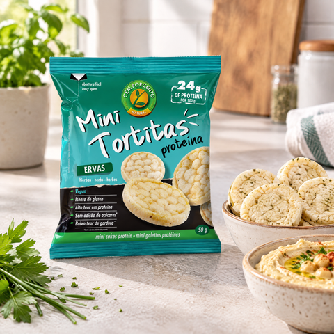 Mini tortitas de proteína con hierbas Cem Porcento con hummus