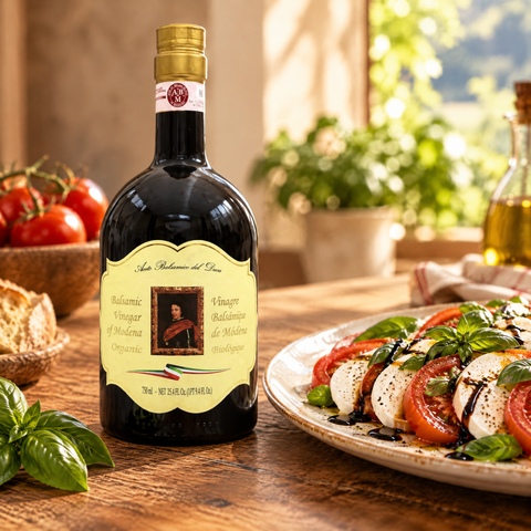 Vinagre balsámico de Módena Del Duca con ensalada caprese