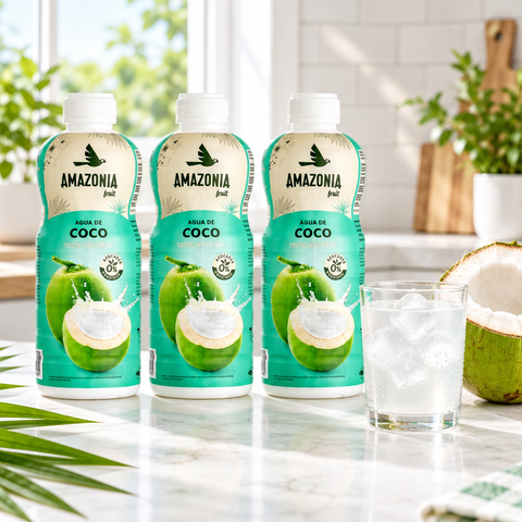 Agua de coco natural Amazonia pack 3 x 1 L con vaso y coco fresco - AZALA GOURMET