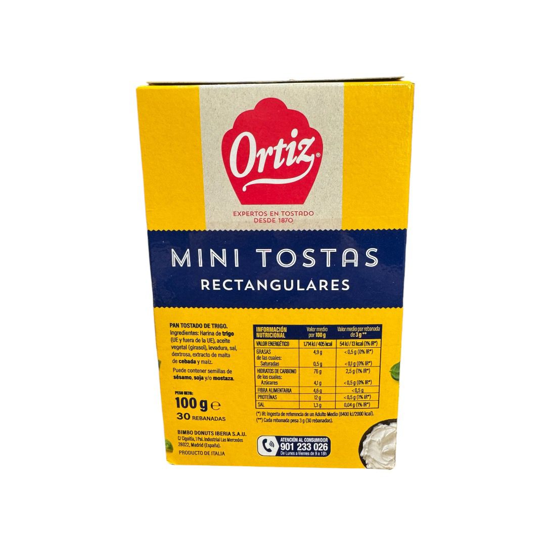 Mini Tostas Rectangulares - 30 Rebanadas 100gr - Ortiz - AZALA GOURMET