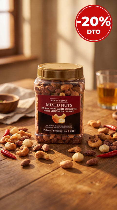 Nueces mixtas dulce y picante Kirkland 907 g - 20% de descuento