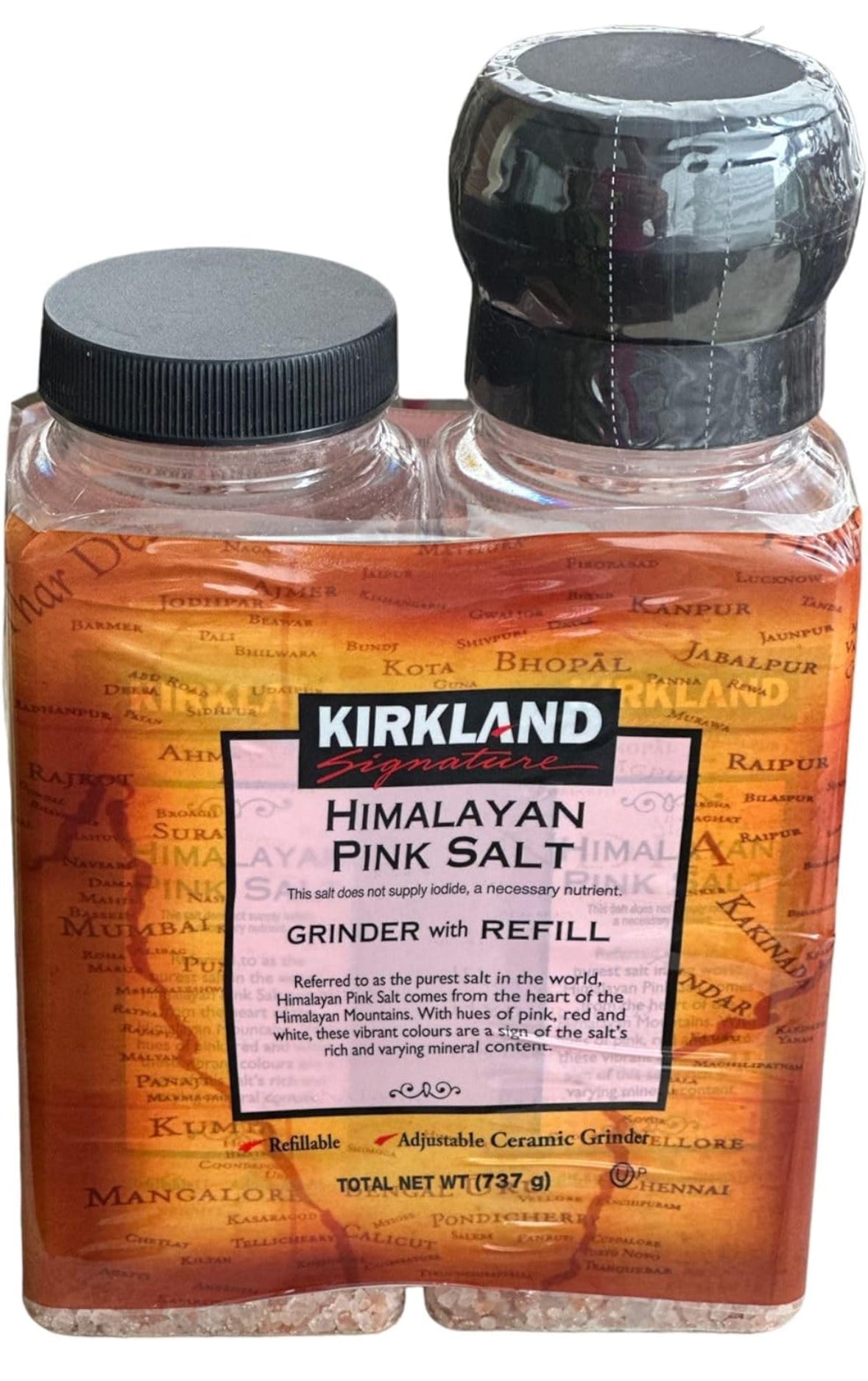 Sal Rosada del Himalaya KIRKLAND SIGNATURE el combo incluye Moledora y Repuesto de 737g - AZALA GOURMET