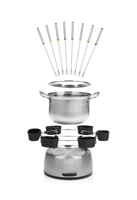 Set Fondue familiar, Volumen 1.2 L, 800 W, Con cuencos para salsa, Acero Inoxidable - Princess