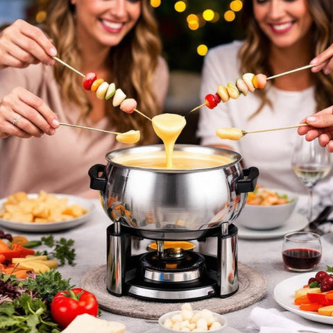 Set Fondue familiar, Volumen 1.2 L, 800 W, Con cuencos para salsa, Acero Inoxidable - Princess