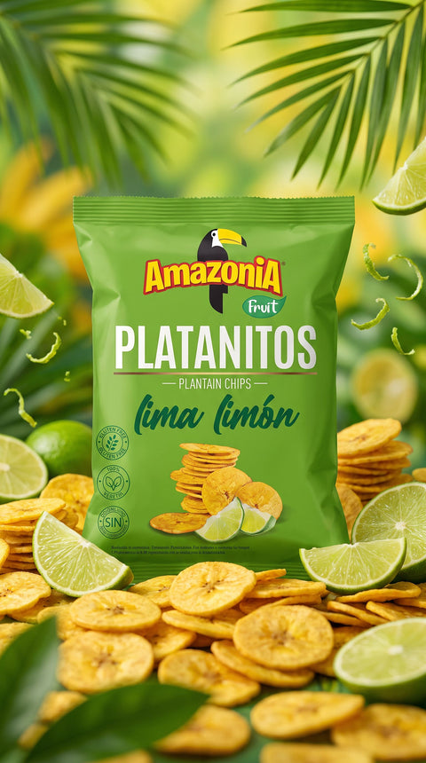 Packshot Platanitos Lima Limon Amazonia con chips y lima