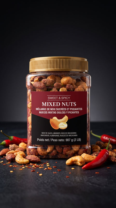 Packshot bote nueces mixtas dulce y picante con chili