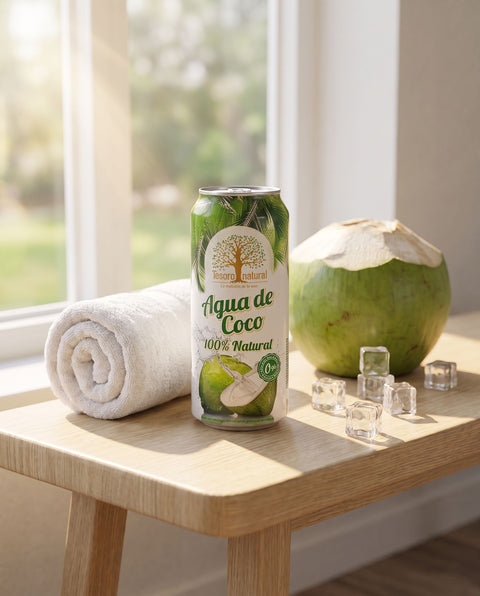 Agua de coco 100% natural - hidratacion funcional, lata con coco fresco y hielo