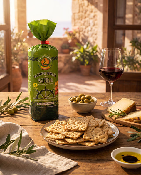 Galletas marinheiras natural Cem Porcento con queso y aceitunas